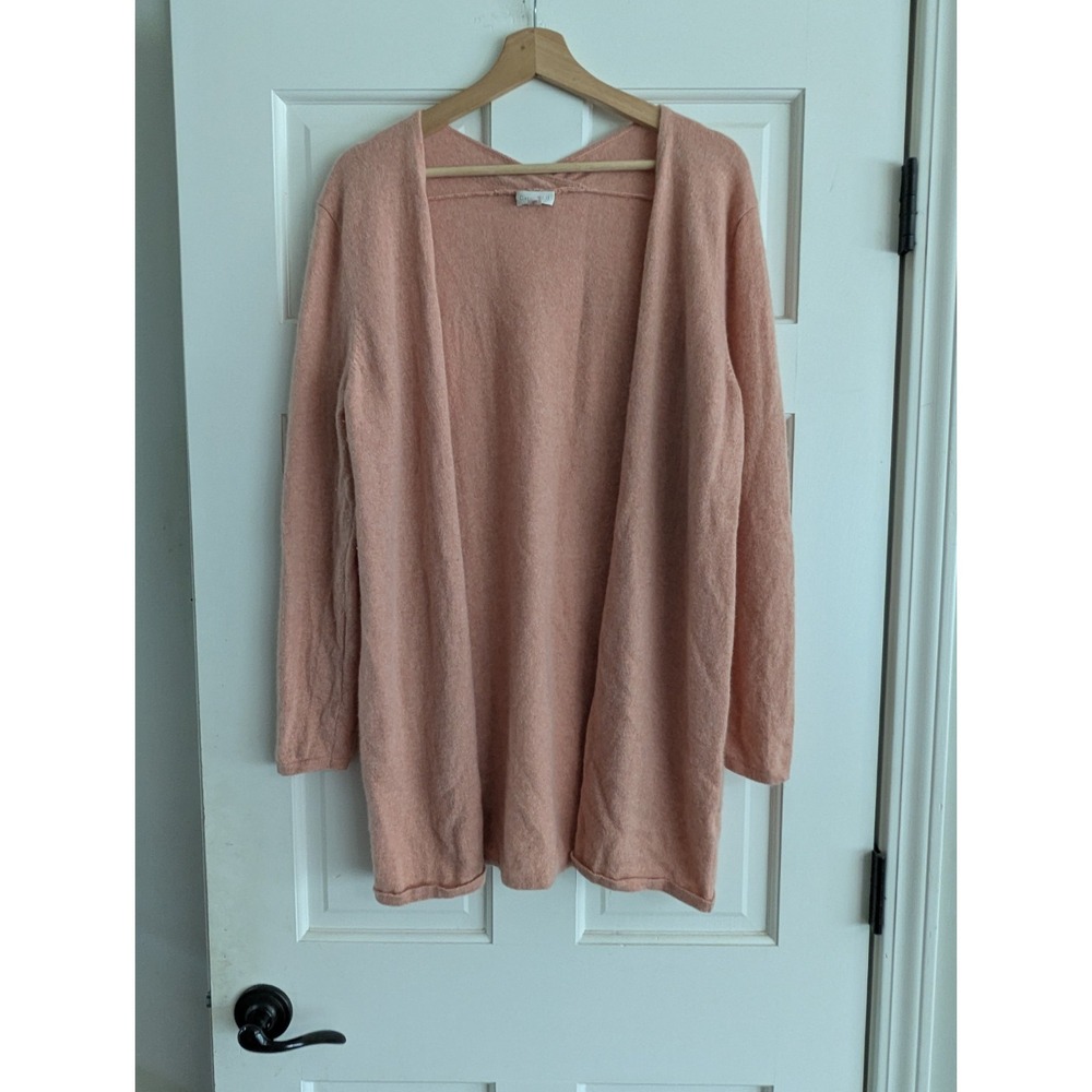 Garnet Hill Women's Size L Peach Easy Open Front 100% Cashmere Cardigan Sweater